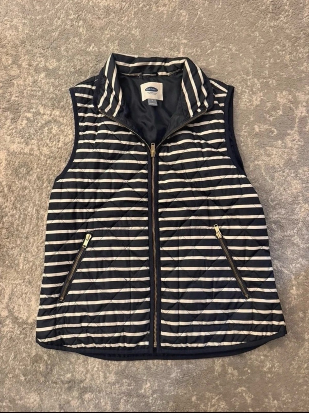 Old Navy Striped black and White Quilted Zip Vest